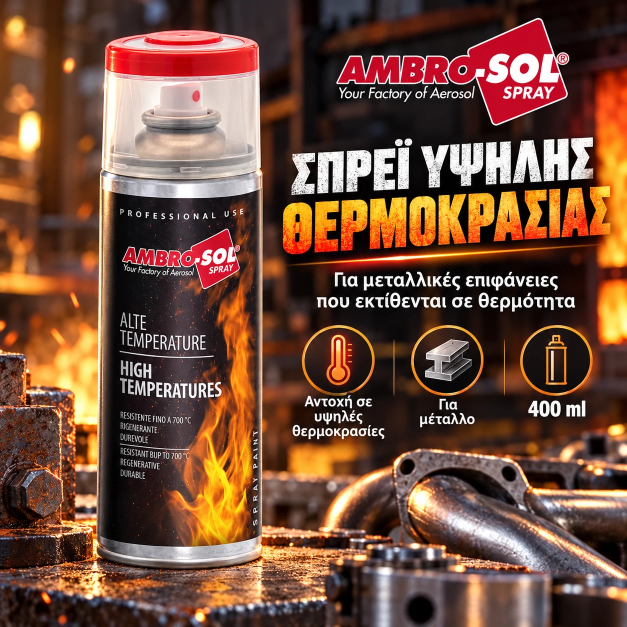 Σπρέι Βαφής Υψηλής Θερμοκρασίας Ambro-Sol V400TEMP 400ml Σπρέι Βαφής Υψηλής Θερμοκρασίας Ambro-Sol V400TEMP 400ml - Image 1