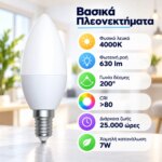 Λαμπτήρας LED VITUS C37 κερί E14 7W 4000K 630lm - Image 2