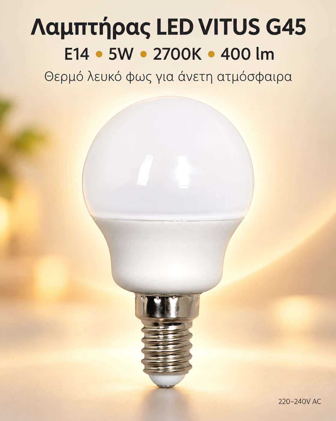 Λαμπτήρας LED VITUS G45 σφαιρικός E14 5W 2700K 400lm Λαμπτήρας LED VITUS G45 σφαιρικός E14 5W 2700K 400lm - Image 1
